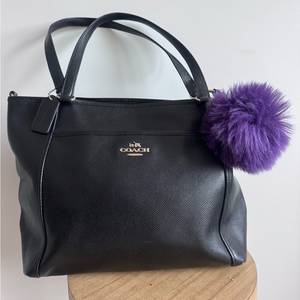 Coach Black Tote with Fluffy Purple Charm